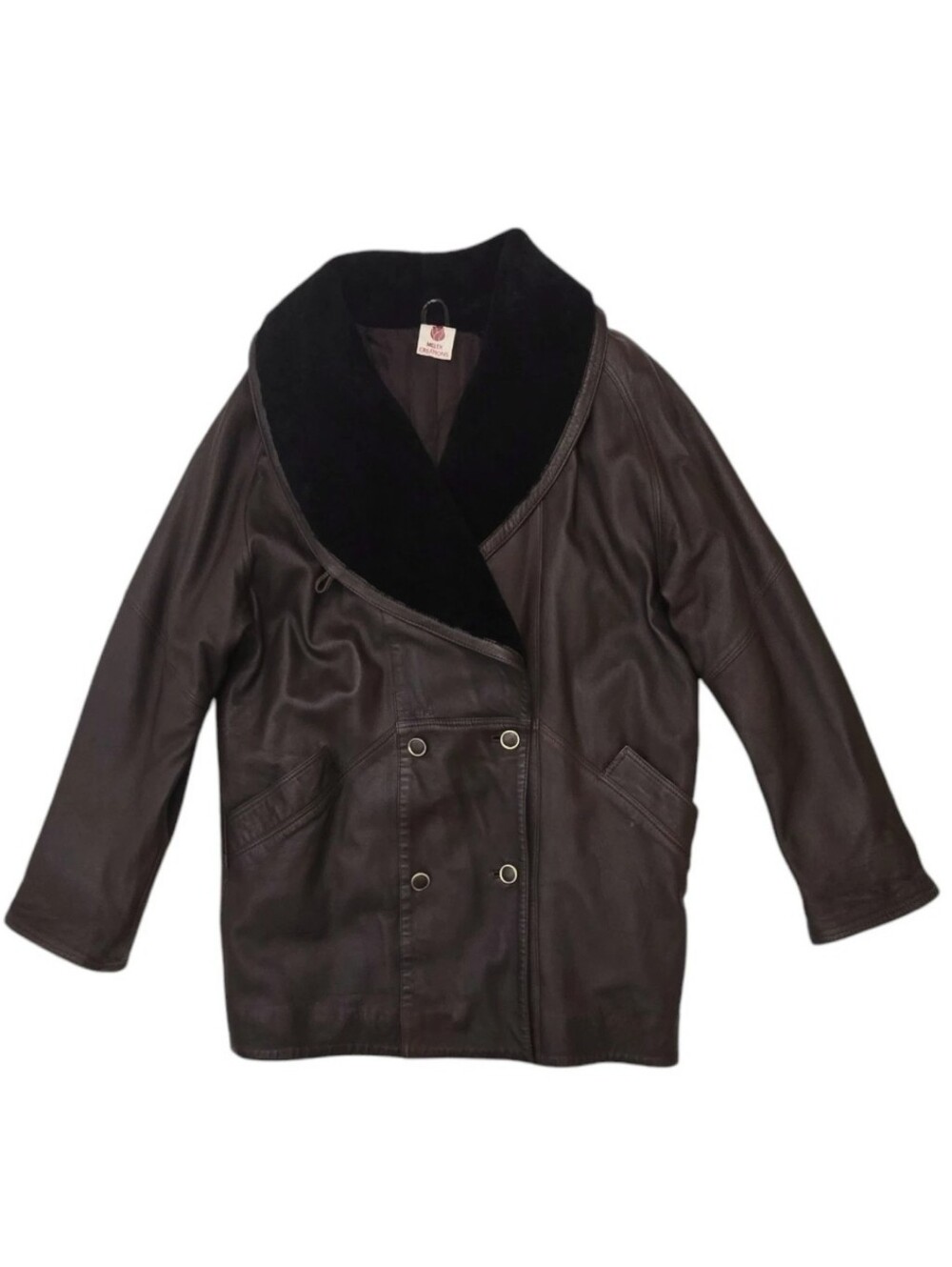 Vintage Melek Creations Oversized Heavy Brown Leather Coat Jacket Size M Turkey